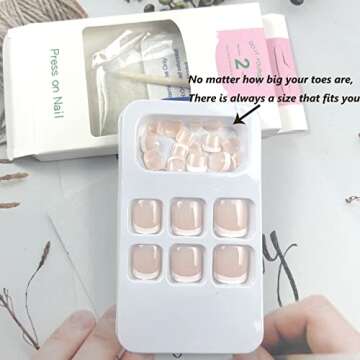 AIDVPOD 24Pcs Press on Toenails Fake Toe Nail Nude White French Tip Sticker with Glue Summer Full Cover False Fashion Square Short Removable Acrylic Nails for Women Manicure Decor