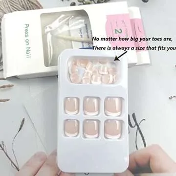 AIDVPOD 24Pcs Press on Toenails Fake Toe Nail Nude White French Tip Sticker with Glue Summer Full Cover False Fashion Square Short Removable Acrylic Nails for Women Manicure Decor
