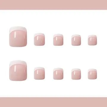 AIDVPOD 24Pcs Press on Toenails Fake Toe Nail Nude White French Tip Sticker with Glue Summer Full Cover False Fashion Square Short Removable Acrylic Nails for Women Manicure Decor