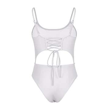 Meyeeka Spaghetti Strap Cutout High Waist One Piece Swimsuit Lace Up Athletic Monokini for Women S White