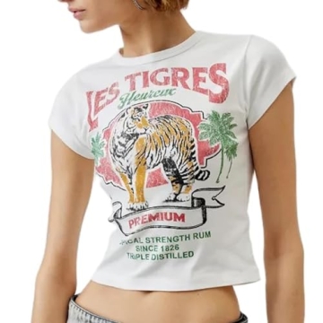 Baby Tees for Women Cute Tiger Graphic Short Sleeve T- Shirt Y2K Summer Crop Top for Teen Girls Aest...