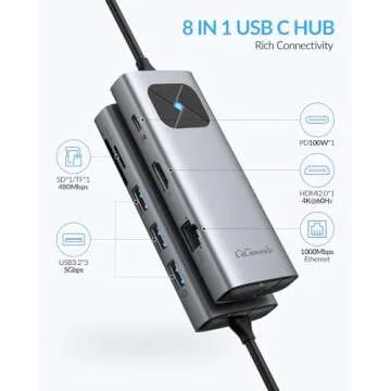 GiGimundo USB-C Adapter Multiports for MacBook Air/Pro, Aluminum Shell, PD100W Fast Charging, 3xUSB-...