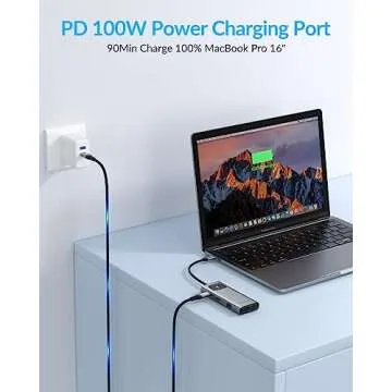 GiGimundo USB-C Adapter Multiports for MacBook Air/Pro, Aluminum Shell, PD100W Fast Charging, 3xUSB-A, 1xHDMI 4K/60Hz, SD/TF Card Reader, Type-C Hub for USB-C iPad Air/Pro, Laptop XPS, Grey