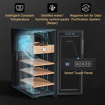 KingChii 33L Electric Cigar Humidors Temperature Control System, Cooling & Heating Humidor Cabinet with Spanish Cedar Wood Shelves & Hygrometer, Father's Day Gifts for Men (4 Layers 250 Capacity)