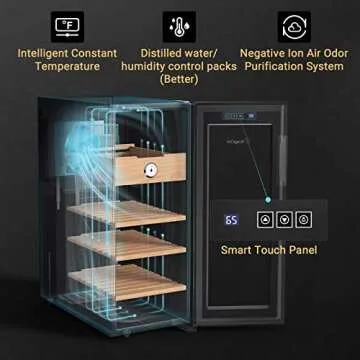 KingChii 33L Electric Cigar Humidors Temperature Control System, Cooling & Heating Humidor Cabinet with Spanish Cedar Wood Shelves & Hygrometer, Father's Day Gifts for Men (4 Layers 250 Capacity)