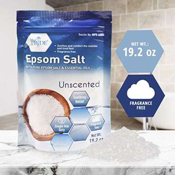 MED PRIDE Epsom Bath Salts 19.2oz, Unscented - Relaxing Foot Bath Soak with Essential Oils- Soothing...