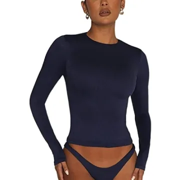 Trendy Y2K Long Sleeve Top for Women - Casual Fairy Grunge Shirt (Navy Blue, S)