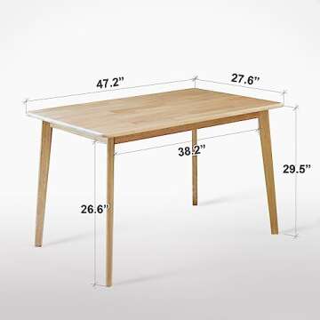 Livinia Canberra 47.2" Rectangular Wooden Dining Table/Mid Century Modern Malaysian Oak Kitchen Tabl...