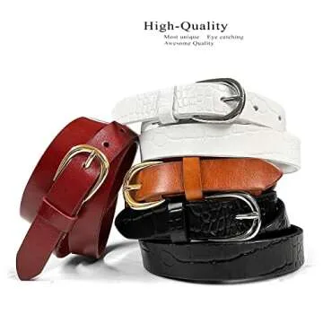 Women's Dress Belt Casual Fashion Waist Skinny Belt 1"(25mm) wide, Multi-Style Options (Style 1 - Premium Leather Alligator Brown, 30)