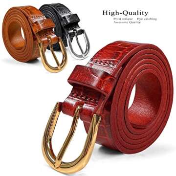 Women's Dress Belt Casual Fashion Waist Skinny Belt 1"(25mm) wide, Multi-Style Options (Style 1 - Premium Leather Alligator Brown, 30)