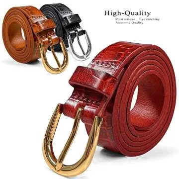 Women's Dress Belt Casual Fashion Waist Skinny Belt 1"(25mm) wide, Multi-Style Options (Style 1 - Premium Leather Alligator Brown, 30)