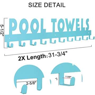 IBosins Large Pool Towel Rack with 10 Hooks, Towel Holder Wall Mounted for Outdoor, Towel Hanger for...