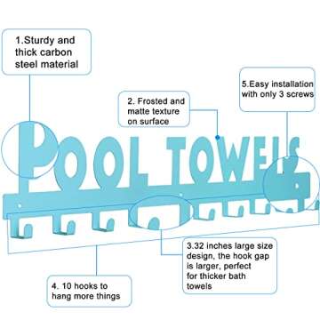 IBosins Large Pool Towel Rack with 10 Hooks for Outdoor