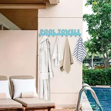 IBosins Large Pool Towel Rack with 10 Hooks for Outdoor