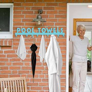 IBosins Large Pool Towel Rack with 10 Hooks for Outdoor