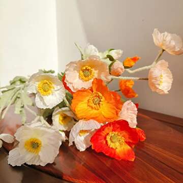 Kainonnan Artificial Flowers 5Pcs Poppies Flowers Artificial Silk Flowers for Home Office Wedding Outdoor Decor (Mixed Colors)
