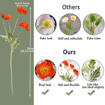 Kainonnan Artificial Flowers 5Pcs Poppies Flowers Artificial Silk Flowers for Home Office Wedding Outdoor Decor (Mixed Colors)