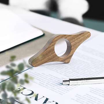 Handmade Walnut Wooden Book Page Holder- Convenient Thumb Ring Reading Personalized Book Assistant, Book Accessories, Gift for Readers, Reading Bookmarks (Walnut, Large - 0.98”)
