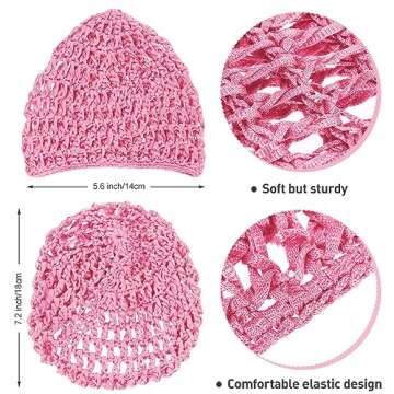 4 Pieces Mesh Crochet Hair Net Rayon Knit Snood Hat Thick Short Women Hairnet Snoods Cover Ornament for Sleeping (Pink)
