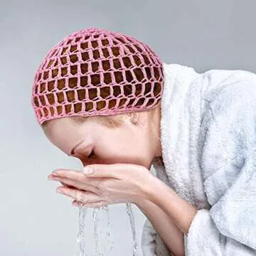 4 Pieces Mesh Crochet Hair Net Rayon Knit Snood Hat Thick Short Women Hairnet Snoods Cover Ornament for Sleeping (Pink)