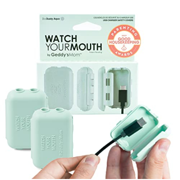 Watch Your Mouth USB Charger Safety Cover 3-Pack - Dusty Aqua