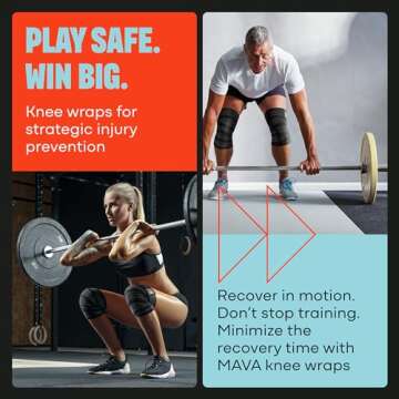 Mava Sports Knee Wraps (Pair) for Men & Women | Ideal for Cross Training, WODs, Gym Workouts, Weightlifting, Fitness & Powerlifting | Knee Straps for Squats | 72" Compression & Elastic Support
