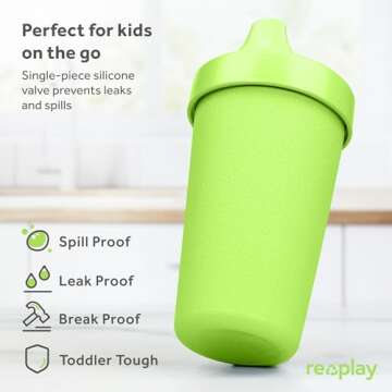 Re-Play Made in USA 10 Oz. Sippy Cups for Toddlers, Pack of 4 - Reusable Spill Proof Cups for Kids, ...