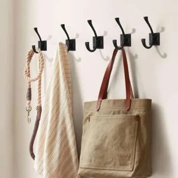 ZAUYX Large Wall Hooks 5 Pack Matte Black Coat Hooks Hardware Towel Hooks for Hanging Coats 4.35 Inch Double Robe Hooks Wall Mounted with Screws for Key, Towel, Bags, Cup, Hat