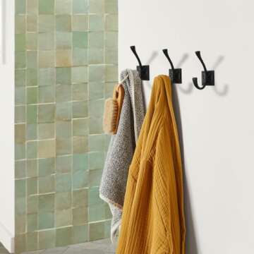 ZAUYX Large Wall Hooks 5 Pack Matte Black Coat Hooks Hardware Towel Hooks for Hanging Coats 4.35 Inch Double Robe Hooks Wall Mounted with Screws for Key, Towel, Bags, Cup, Hat