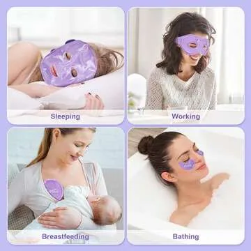 Atsuwell Cooling Ice Face Eye Mask Set for Dark Circles and Puffiness, 6 Gel Cold Packs for Face, Eyes, Soft Plush Lining Ice Pads Cold Compress, Relaxation, Cool Bag Included