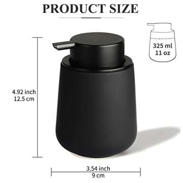 BosilunLife Foam Hand Soap Dispenser - 12 oz Bathroom Lotion Hand Pump Dispenser Black Foaming Hand Soap Dispenser Ceramic Dish Liquid Dispenser for Kitchen Hand Wash Dispenser (Rubber Paint)