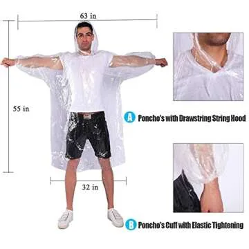 COOY Rain Ponchos,with Drawstring Hood （10 Pack） Emergency Disposable Rain Ponchos Family Pack for Adults,Clear…