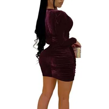 Women's Sexy V Neck Velvet Bodycon Dress for Parties