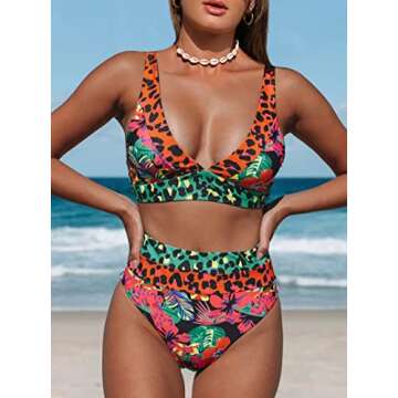 Hilinker Women's Leopard Bikini Swimsuits V Neck High Waisted 2 Piece Bathing Suits (as1, Alpha, 3X_...