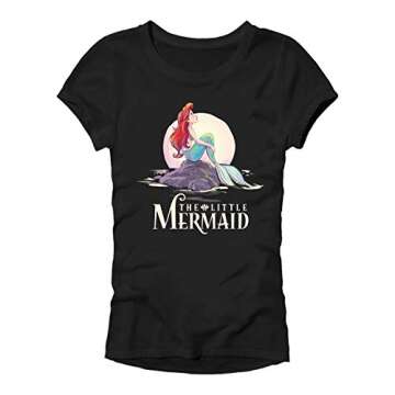Disney Little Mermaid Ariel Dreaming Rock Juniors T-Shirt(LG, Black)