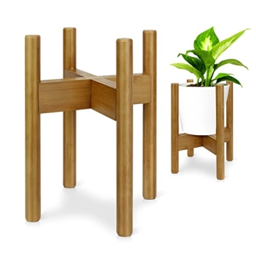 Blvornl 1 Pack Adjustable Plant Stand Indoor, 11.8 in Mid Century Plant Holder, Stable Bamboo Plant ...