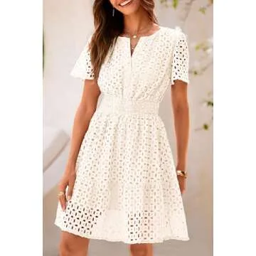 PRETTYGARDEN Womens Summer Dress V Neck Lace Ruffle Short Dress
