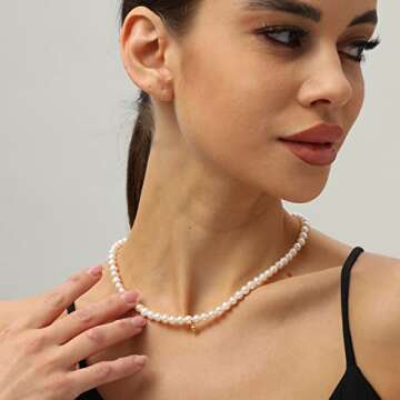 Round White Pearl Necklace for Women Men 6MM Pearl Choker Necklace