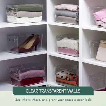 RUBOXA Shatterproof Clear Plastic Storage Bins for kitchen organization and storage BPA-Free Freezer and Refrigerator Organizer Bins with carry handles (4)