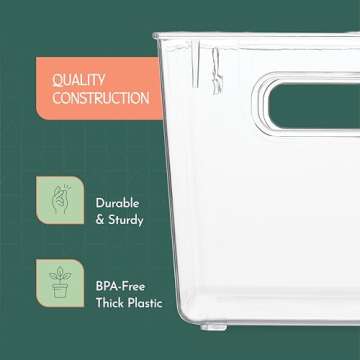 RUBOXA Shatterproof Clear Plastic Storage Bins for kitchen organization and storage BPA-Free Freezer and Refrigerator Organizer Bins with carry handles (4)
