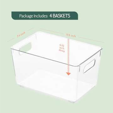 RUBOXA Shatterproof Clear Plastic Storage Bins for kitchen organization and storage BPA-Free Freezer and Refrigerator Organizer Bins with carry handles (4)