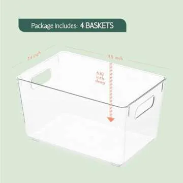 RUBOXA Shatterproof Clear Plastic Storage Bins for kitchen organization and storage BPA-Free Freezer and Refrigerator Organizer Bins with carry handles (4)