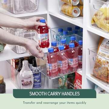 RUBOXA Shatterproof Clear Plastic Storage Bins for kitchen organization and storage BPA-Free Freezer and Refrigerator Organizer Bins with carry handles (4)