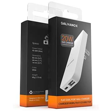 Type C Flat Wall Charger, Galvanox Ultra Slim, Dual USB-C