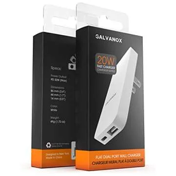 Type C Flat Wall Charger, Galvanox Ultra Slim, Dual USB-C