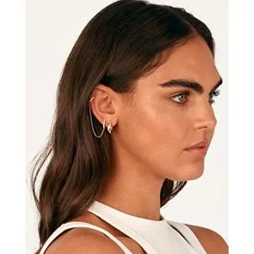 PAVOI 14K Yellow Gold Chain Earrings for Women | Dangle Chain Huggie Hoop Earrings | Cubic Zirconia Ear Cuff