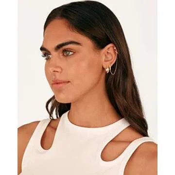 PAVOI 14K Yellow Gold Chain Earrings for Women | Dangle Chain Huggie Hoop Earrings | Cubic Zirconia Ear Cuff