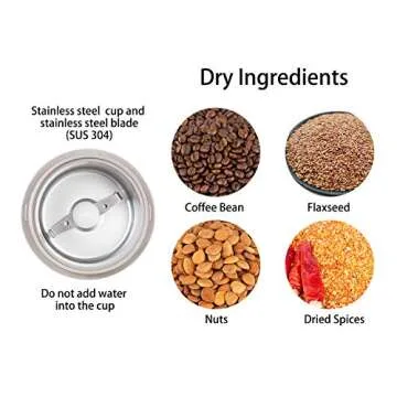 DR MILLS DM-7441 Coffee Grinder Electric, Coffee Bean and Dried Spice Grinder, One Touch Operation, Blade and cup made with SUS304 stainless steel (White)