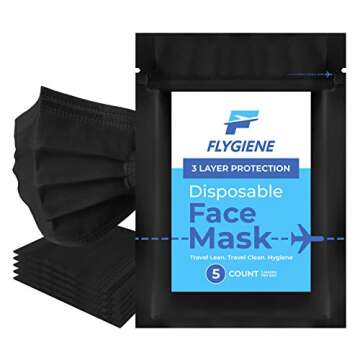 FLYGIENE - 3-Ply Black Disposable Face Mask - TSA Approved Disposable Face Masks - Comfortable & Saf...