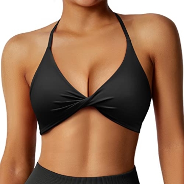 RUUHEE Women Workout Sports Bra Backless Fitness Halter Padded Yoga Crop Tank Top(Small,Black-6)